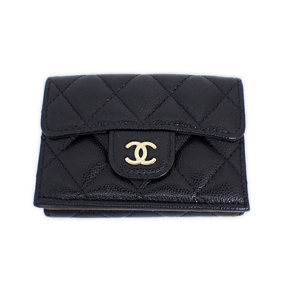 CHANEL Caviar Skin Black Tri-Fold Wallet b49-21 - Picture 1 of 10